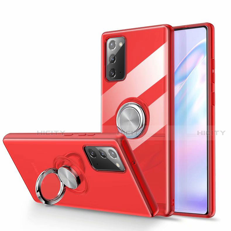 Coque Ultra Slim Silicone Souple Housse Etui Transparente avec Support Bague Anneau Aimante Magnetique N02 pour Samsung Galaxy Note 20 5G Rouge Plus