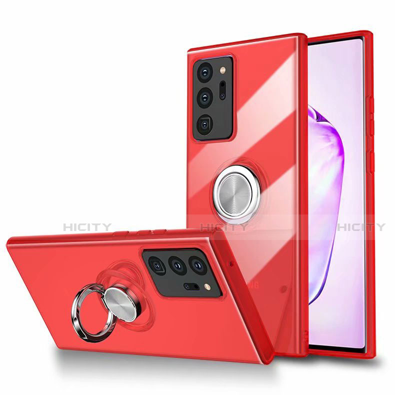 Coque Ultra Slim Silicone Souple Housse Etui Transparente avec Support Bague Anneau Aimante Magnetique N02 pour Samsung Galaxy Note 20 Ultra 5G Rouge Plus