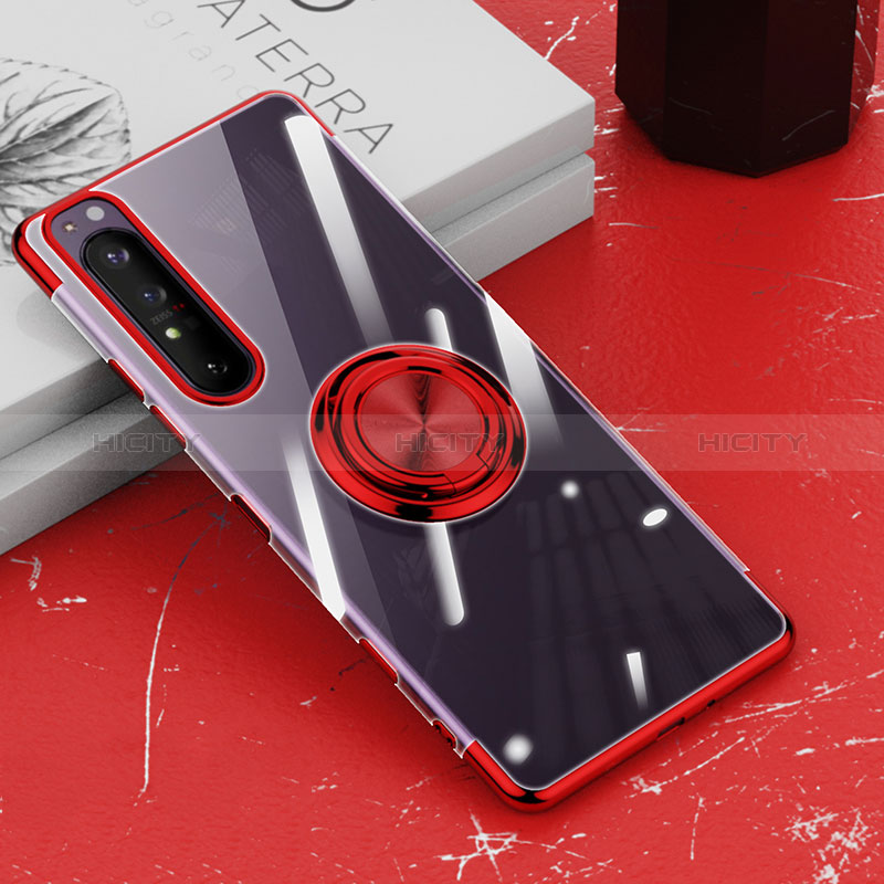 Coque Ultra Slim Silicone Souple Housse Etui Transparente avec Support Bague Anneau Aimante Magnetique pour Sony Xperia 1 III Plus