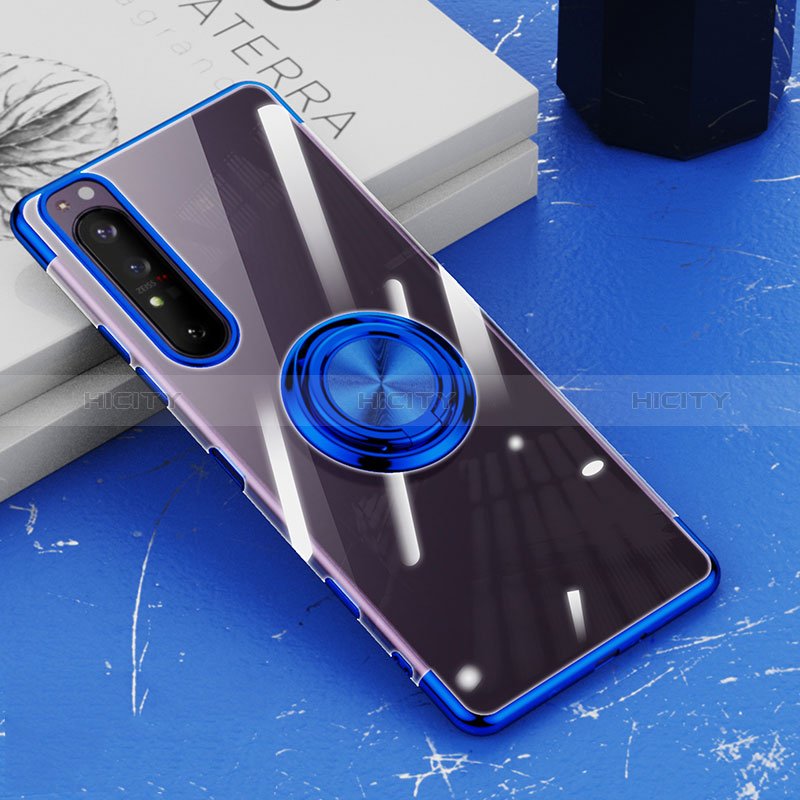 Coque Ultra Slim Silicone Souple Housse Etui Transparente avec Support Bague Anneau Aimante Magnetique pour Sony Xperia 1 III Plus