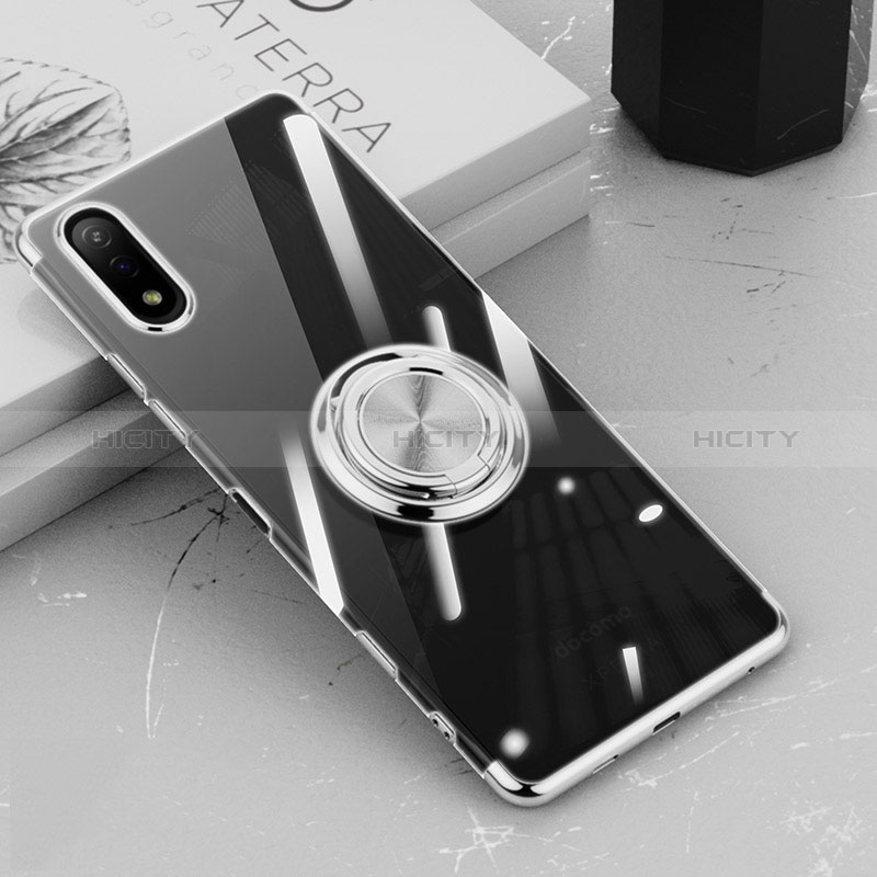 Coque Ultra Slim Silicone Souple Housse Etui Transparente avec Support Bague Anneau Aimante Magnetique pour Sony Xperia Ace II SO-41B Argent Plus