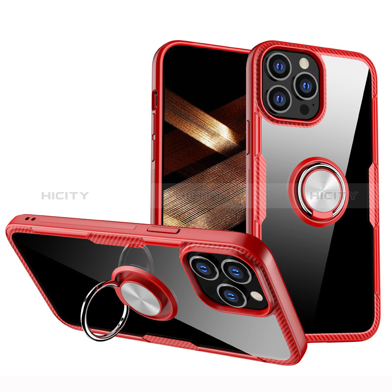 Coque Ultra Slim Silicone Souple Housse Etui Transparente avec Support Bague Anneau Aimante Magnetique S01 pour Apple iPhone 14 Pro Max Rouge Plus