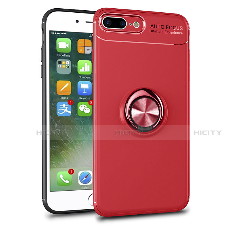 Coque Ultra Slim Silicone Souple Housse Etui Transparente avec Support Bague Anneau Aimante Magnetique S01 pour Apple iPhone 7 Plus Rouge Plus