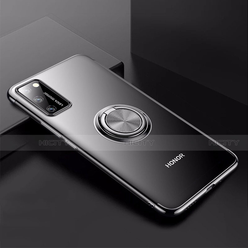 Coque Ultra Slim Silicone Souple Housse Etui Transparente avec Support Bague Anneau Aimante Magnetique S01 pour Huawei Honor V30 Pro 5G Noir Plus