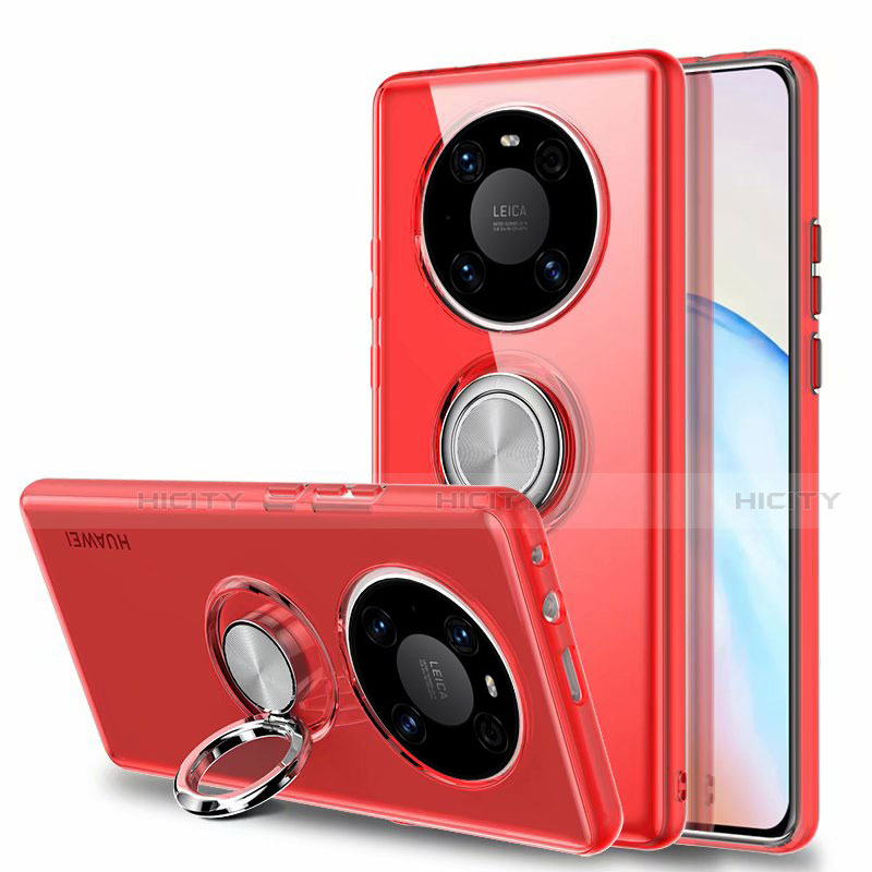 Coque Ultra Slim Silicone Souple Housse Etui Transparente avec Support Bague Anneau Aimante Magnetique S01 pour Huawei Mate 40E Pro 4G Rouge Plus