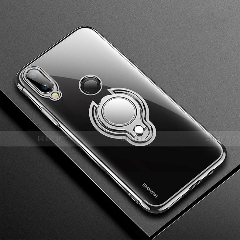 Coque Ultra Slim Silicone Souple Housse Etui Transparente avec Support Bague Anneau Aimante Magnetique S01 pour Huawei P20 Lite Noir Plus