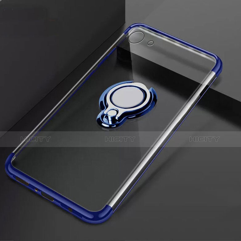 Coque Ultra Slim Silicone Souple Housse Etui Transparente avec Support Bague Anneau Aimante Magnetique S01 pour Oppo A71 Bleu Plus