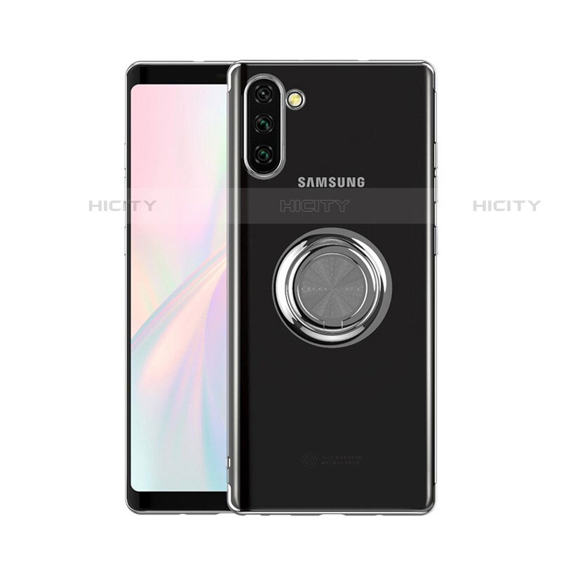 Coque Ultra Slim Silicone Souple Housse Etui Transparente avec Support Bague Anneau Aimante Magnetique S01 pour Samsung Galaxy Note 10 5G Plus