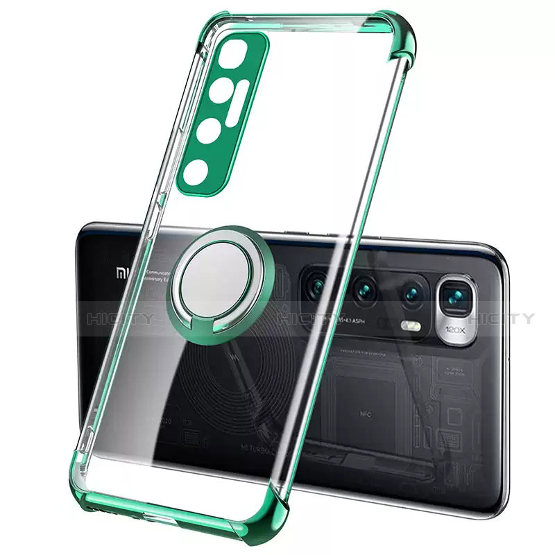 Coque Ultra Slim Silicone Souple Housse Etui Transparente avec Support Bague Anneau Aimante Magnetique S01 pour Xiaomi Mi 10 Ultra Vert Plus