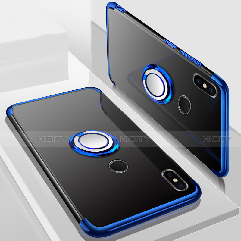 Coque Ultra Slim Silicone Souple Housse Etui Transparente avec Support Bague Anneau Aimante Magnetique S01 pour Xiaomi Mi A2 Lite Bleu Plus