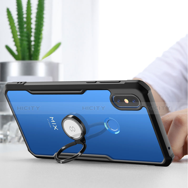 Coque Ultra Slim Silicone Souple Housse Etui Transparente avec Support Bague Anneau Aimante Magnetique S01 pour Xiaomi Mi Mix 3 Plus