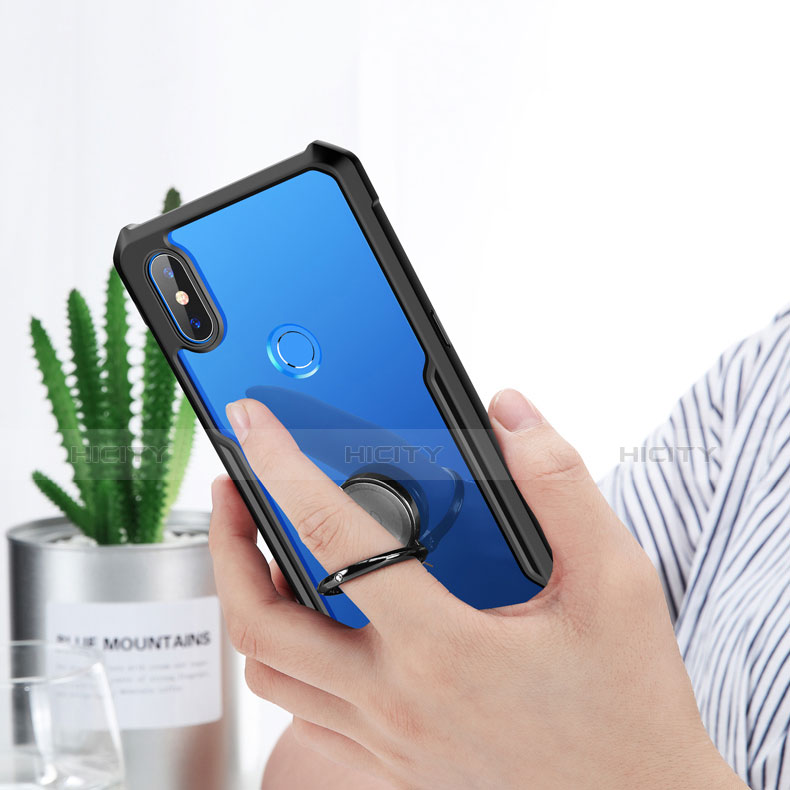 Coque Ultra Slim Silicone Souple Housse Etui Transparente avec Support Bague Anneau Aimante Magnetique S01 pour Xiaomi Mi Mix 3 Plus