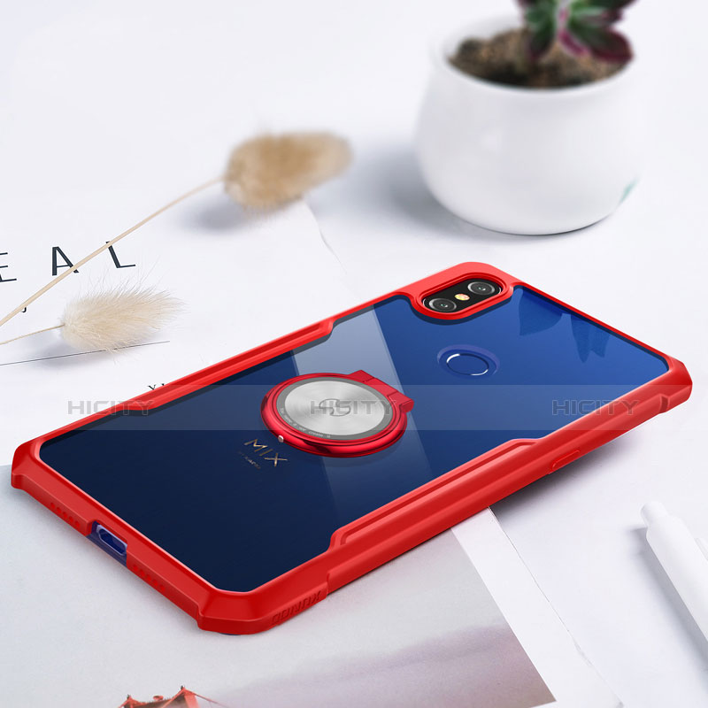 Coque Ultra Slim Silicone Souple Housse Etui Transparente avec Support Bague Anneau Aimante Magnetique S01 pour Xiaomi Mi Mix 3 Rouge Plus