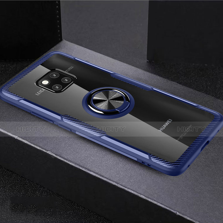 Coque Ultra Slim Silicone Souple Housse Etui Transparente avec Support Bague Anneau Aimante Magnetique S02 pour Huawei Mate 20 Pro Bleu Plus