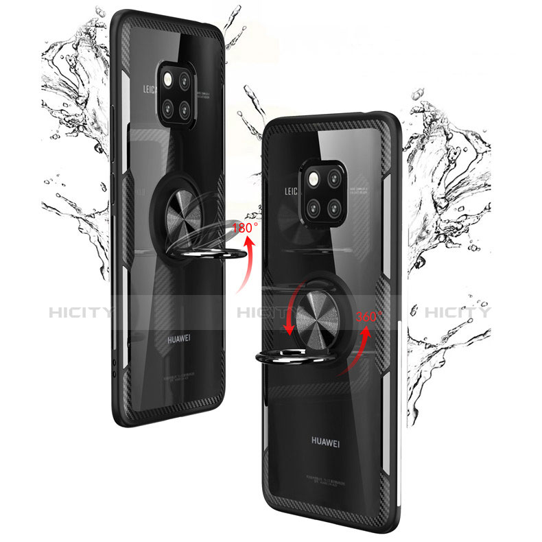 Coque Ultra Slim Silicone Souple Housse Etui Transparente avec Support Bague Anneau Aimante Magnetique S02 pour Huawei Mate 20 Pro Plus