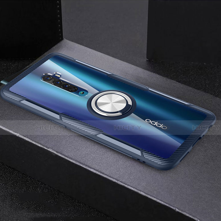 Coque Ultra Slim Silicone Souple Housse Etui Transparente avec Support Bague Anneau Aimante Magnetique S02 pour Oppo Reno2 Gris Fonce Plus