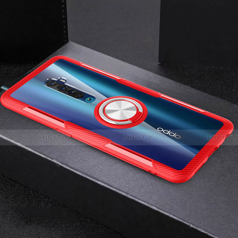 Coque Ultra Slim Silicone Souple Housse Etui Transparente avec Support Bague Anneau Aimante Magnetique S02 pour Oppo Reno2 Rouge Plus