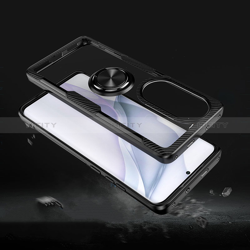 Coque Ultra Slim Silicone Souple Housse Etui Transparente avec Support Bague Anneau Aimante Magnetique ZL1 pour Huawei P50 Plus