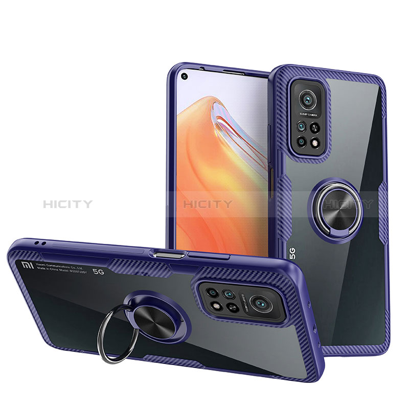 Coque Ultra Slim Silicone Souple Housse Etui Transparente avec Support Bague Anneau Aimante Magnetique ZL1 pour Xiaomi Mi 10T Pro 5G Bleu Plus