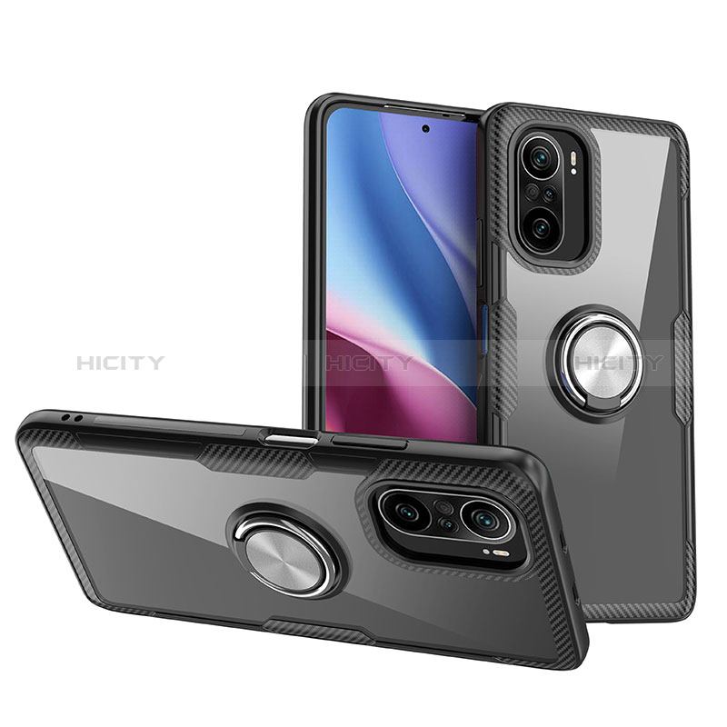 Coque Ultra Slim Silicone Souple Housse Etui Transparente avec Support Bague Anneau Aimante Magnetique ZL1 pour Xiaomi Mi 11i 5G Argent et Noir Plus