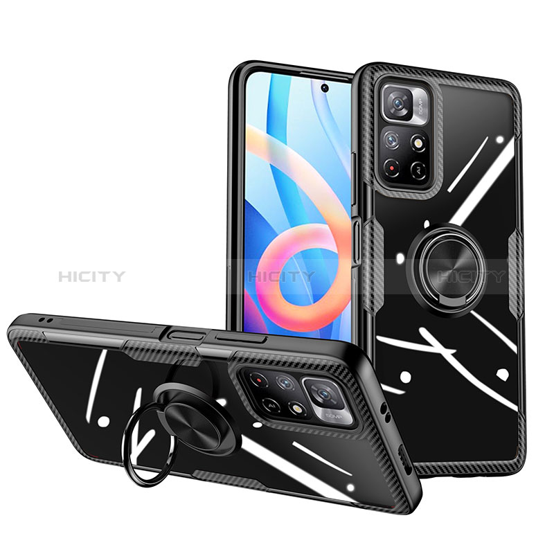 Coque Ultra Slim Silicone Souple Housse Etui Transparente avec Support Bague Anneau Aimante Magnetique ZL1 pour Xiaomi Poco M4 Pro 5G Noir Plus