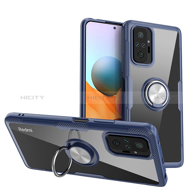 Coque Ultra Slim Silicone Souple Housse Etui Transparente avec Support Bague Anneau Aimante Magnetique ZL1 pour Xiaomi Redmi Note 10 Pro Max Argent et Bleu Plus