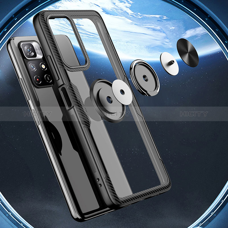 Coque Ultra Slim Silicone Souple Housse Etui Transparente avec Support Bague Anneau Aimante Magnetique ZL1 pour Xiaomi Redmi Note 11 5G Plus