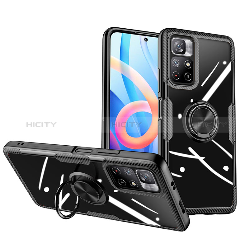 Coque Ultra Slim Silicone Souple Housse Etui Transparente avec Support Bague Anneau Aimante Magnetique ZL1 pour Xiaomi Redmi Note 11S 5G Noir Plus