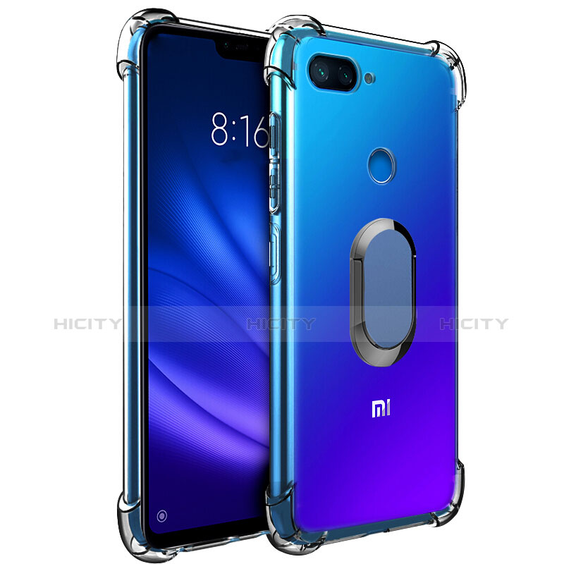 Coque Ultra Slim Silicone Souple Housse Etui Transparente avec Support Bague Anneau Aimante S01 pour Xiaomi Mi 8 Lite Bleu Plus