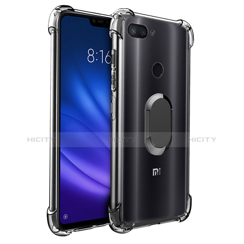 Coque Ultra Slim Silicone Souple Housse Etui Transparente avec Support Bague Anneau Aimante S01 pour Xiaomi Mi 8 Lite Noir Plus