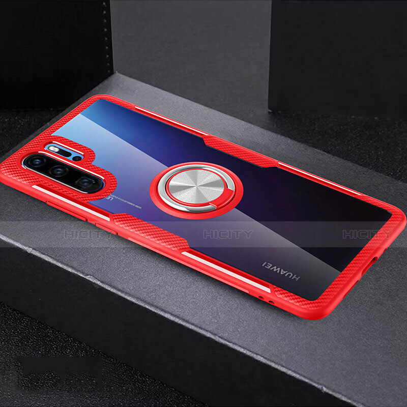 Coque Ultra Slim Silicone Souple Housse Etui Transparente avec Support Bague Anneau C03 pour Huawei P30 Pro Rouge Plus