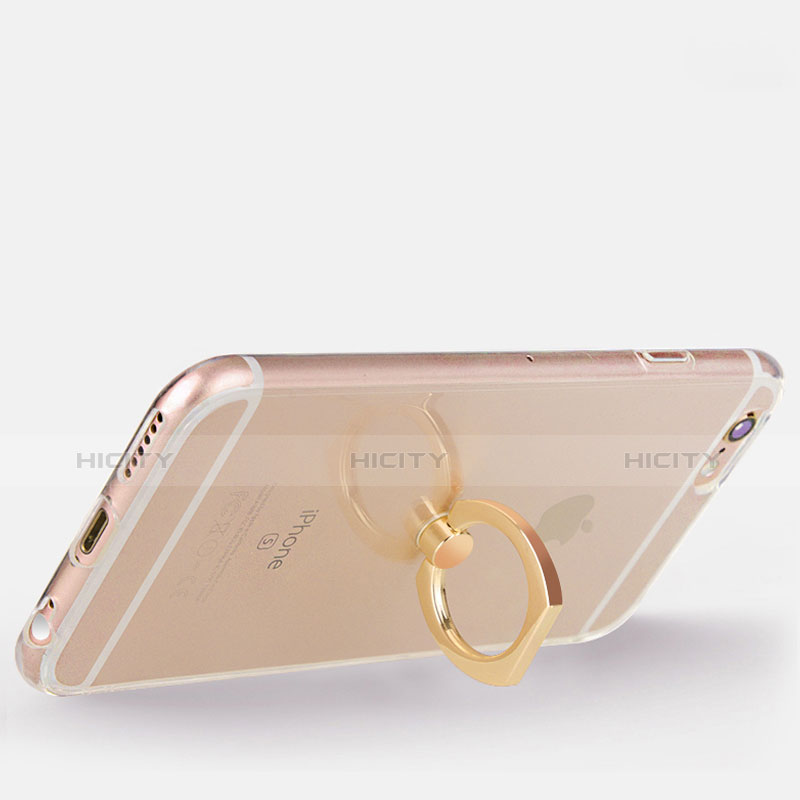 Coque Ultra Slim Silicone Souple Housse Etui Transparente avec Support Bague Anneau S01 pour Apple iPhone 6 Or Plus