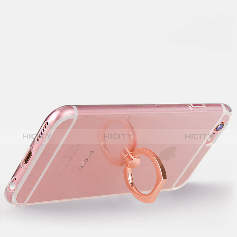 Coque Ultra Slim Silicone Souple Housse Etui Transparente avec Support Bague Anneau S01 pour Apple iPhone 6S Or Rose Plus