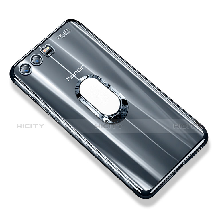 Coque Ultra Slim Silicone Souple Housse Etui Transparente avec Support Bague Anneau S01 pour Huawei Honor 9 Premium Gris Plus