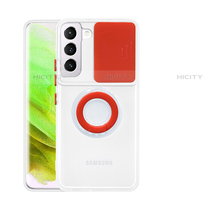 Coque Ultra Slim Silicone Souple Housse Etui Transparente avec Support Bague Anneau S01 pour Samsung Galaxy S21 FE 5G Rouge Plus