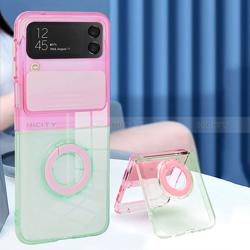 Coque Ultra Slim Silicone Souple Housse Etui Transparente avec Support Bague Anneau S02 pour Samsung Galaxy Z Flip3 5G Plus