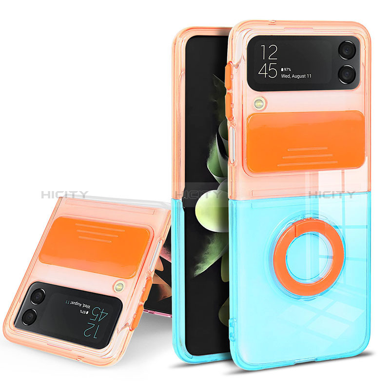 Coque Ultra Slim Silicone Souple Housse Etui Transparente avec Support Bague Anneau S02 pour Samsung Galaxy Z Flip3 5G Plus