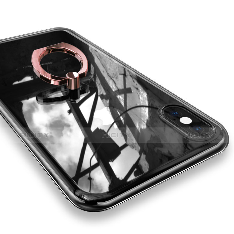 Coque Ultra Slim Silicone Souple Housse Etui Transparente avec Support Bague Anneau V01 pour Apple iPhone X Or Rose Plus