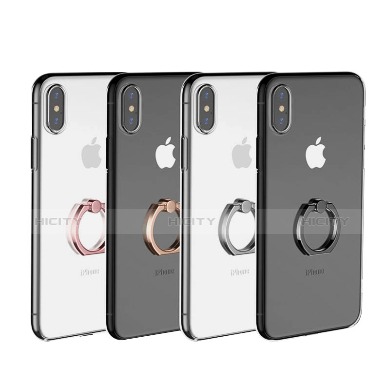 Coque Ultra Slim Silicone Souple Housse Etui Transparente avec Support Bague Anneau V01 pour Apple iPhone X Plus