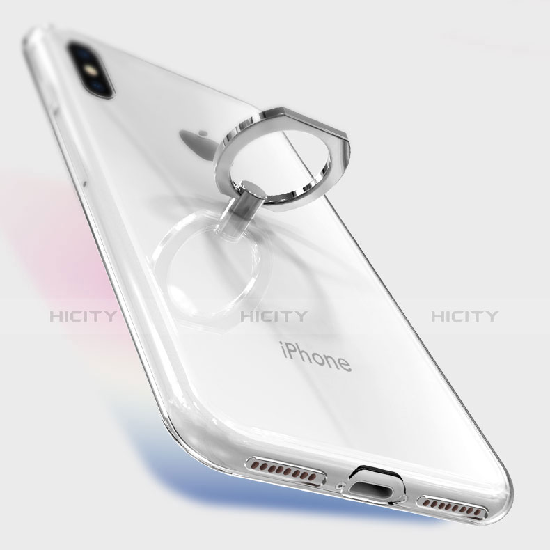 Coque Ultra Slim Silicone Souple Housse Etui Transparente avec Support Bague Anneau V01 pour Apple iPhone X Plus