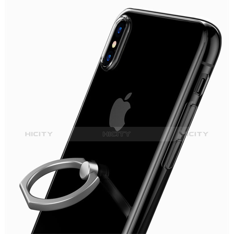 Coque Ultra Slim Silicone Souple Housse Etui Transparente avec Support Bague Anneau V01 pour Apple iPhone X Plus