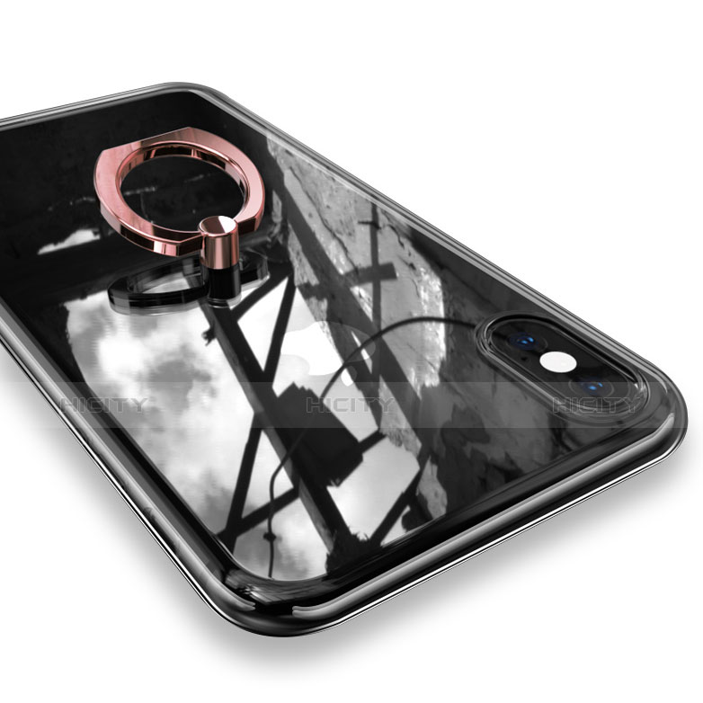 Coque Ultra Slim Silicone Souple Housse Etui Transparente avec Support Bague Anneau V01 pour Apple iPhone Xs Or Rose Plus