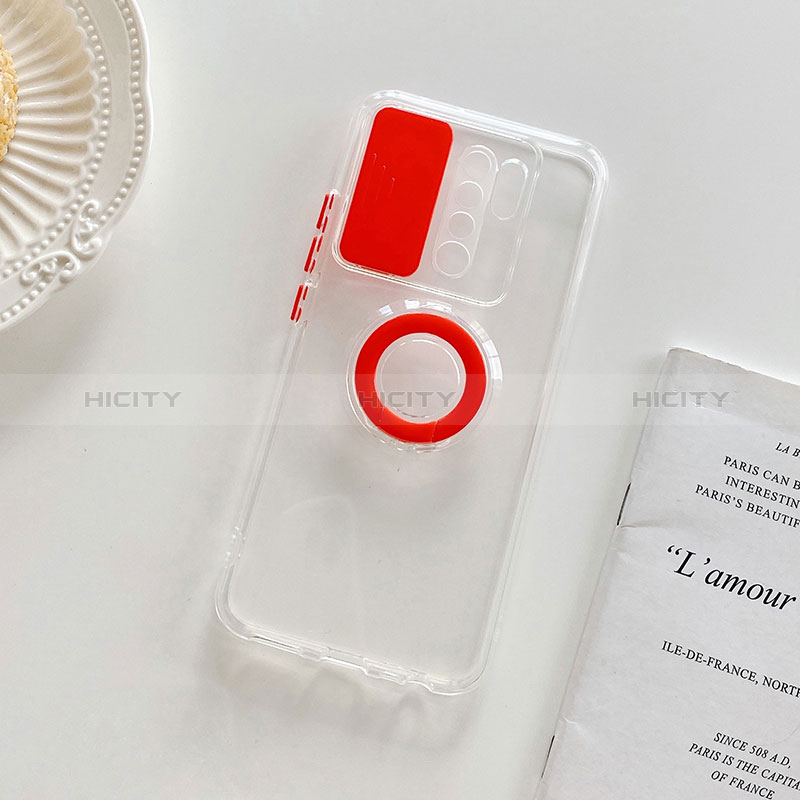 Coque Ultra Slim Silicone Souple Housse Etui Transparente avec Support pour Xiaomi Poco M2 Rouge Plus