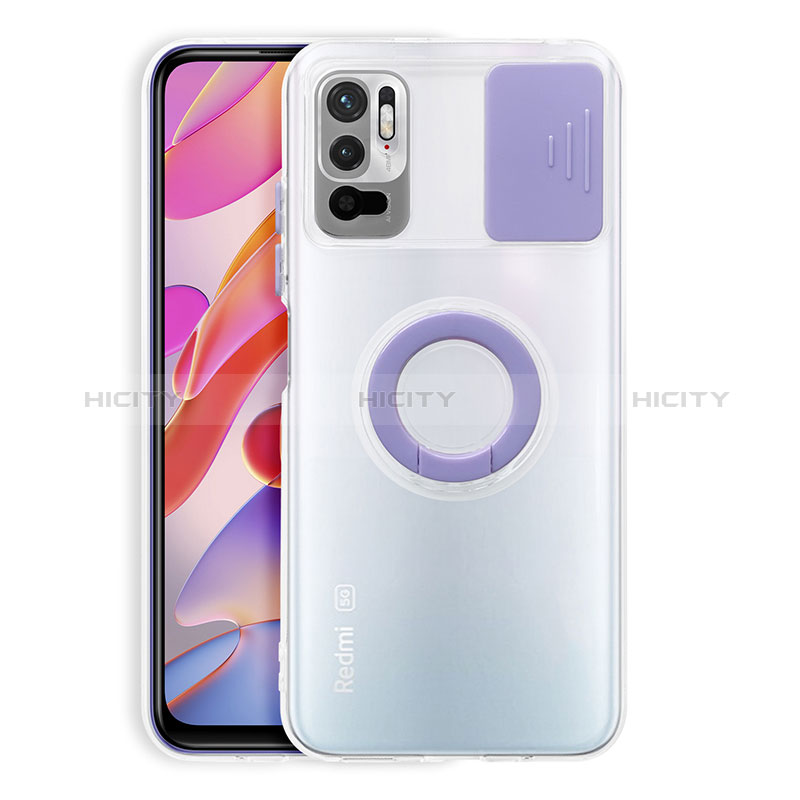 Coque Ultra Slim Silicone Souple Housse Etui Transparente avec Support pour Xiaomi POCO M3 Pro 5G Violet Plus