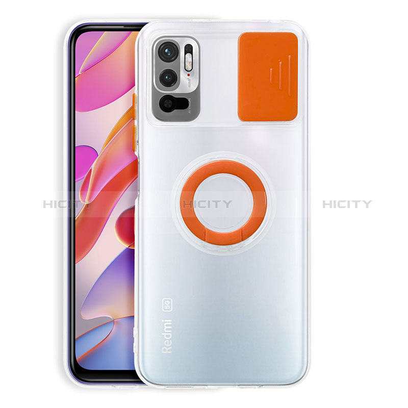 Coque Ultra Slim Silicone Souple Housse Etui Transparente avec Support pour Xiaomi Redmi Note 10 5G Orange Plus