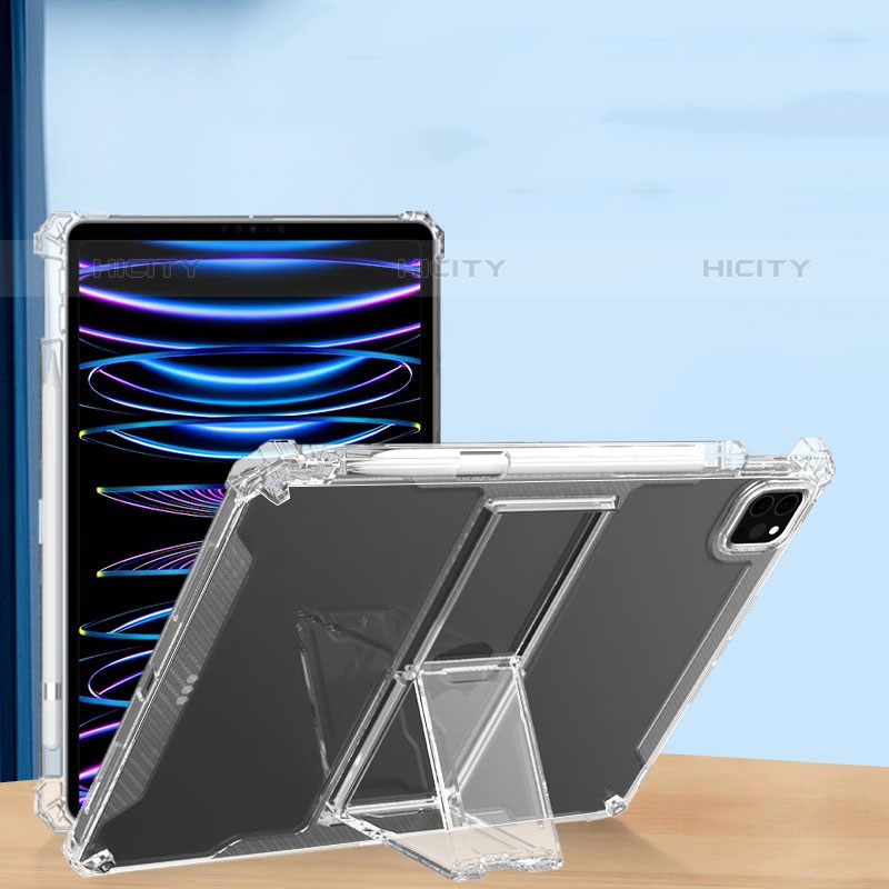 Coque Ultra Slim Silicone Souple Housse Etui Transparente avec Support S01 pour Apple iPad Pro 12.9 (2020) Clair Plus