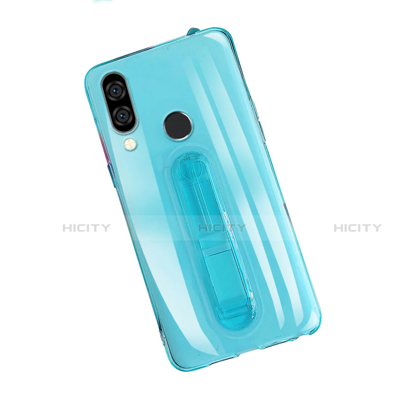 Coque Ultra Slim Silicone Souple Housse Etui Transparente avec Support S01 pour Huawei Nova 3e Bleu Plus