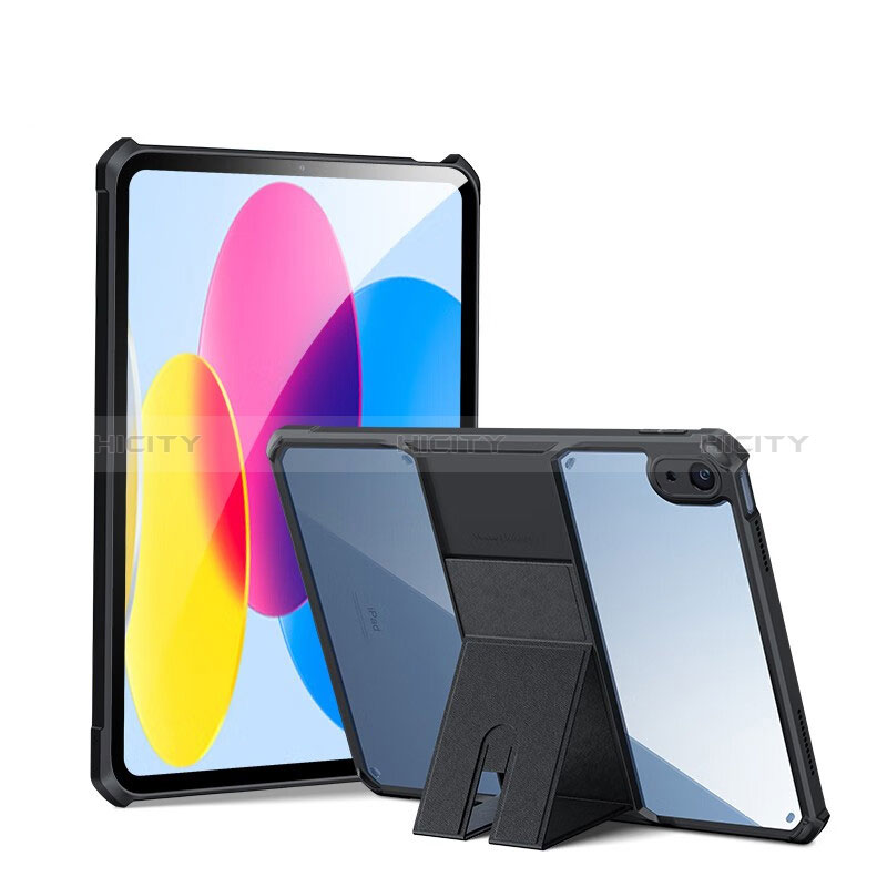 Coque Ultra Slim Silicone Souple Housse Etui Transparente avec Support S02 pour Apple iPad 10.9 (2022) Noir Plus