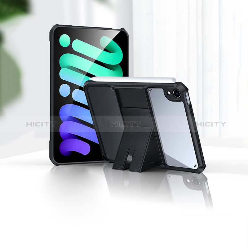 Coque Ultra Slim Silicone Souple Housse Etui Transparente avec Support S02 pour Apple iPad Mini 6 Noir Plus