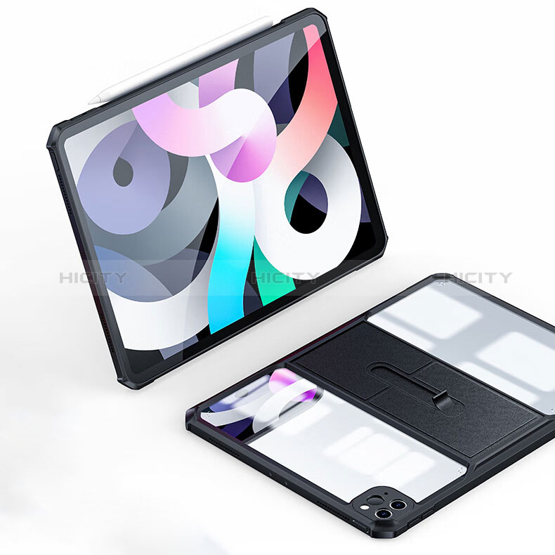 Coque Ultra Slim Silicone Souple Housse Etui Transparente avec Support S03 pour Apple iPad Pro 12.9 (2022) Noir Plus